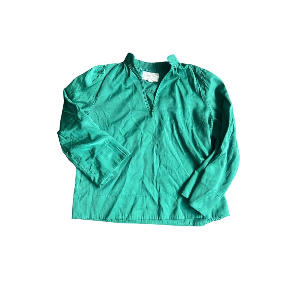 Pomander Place 3/4 Sleeve Blouse Top Minimalist V-Neck B1204 Green Womens Small‎